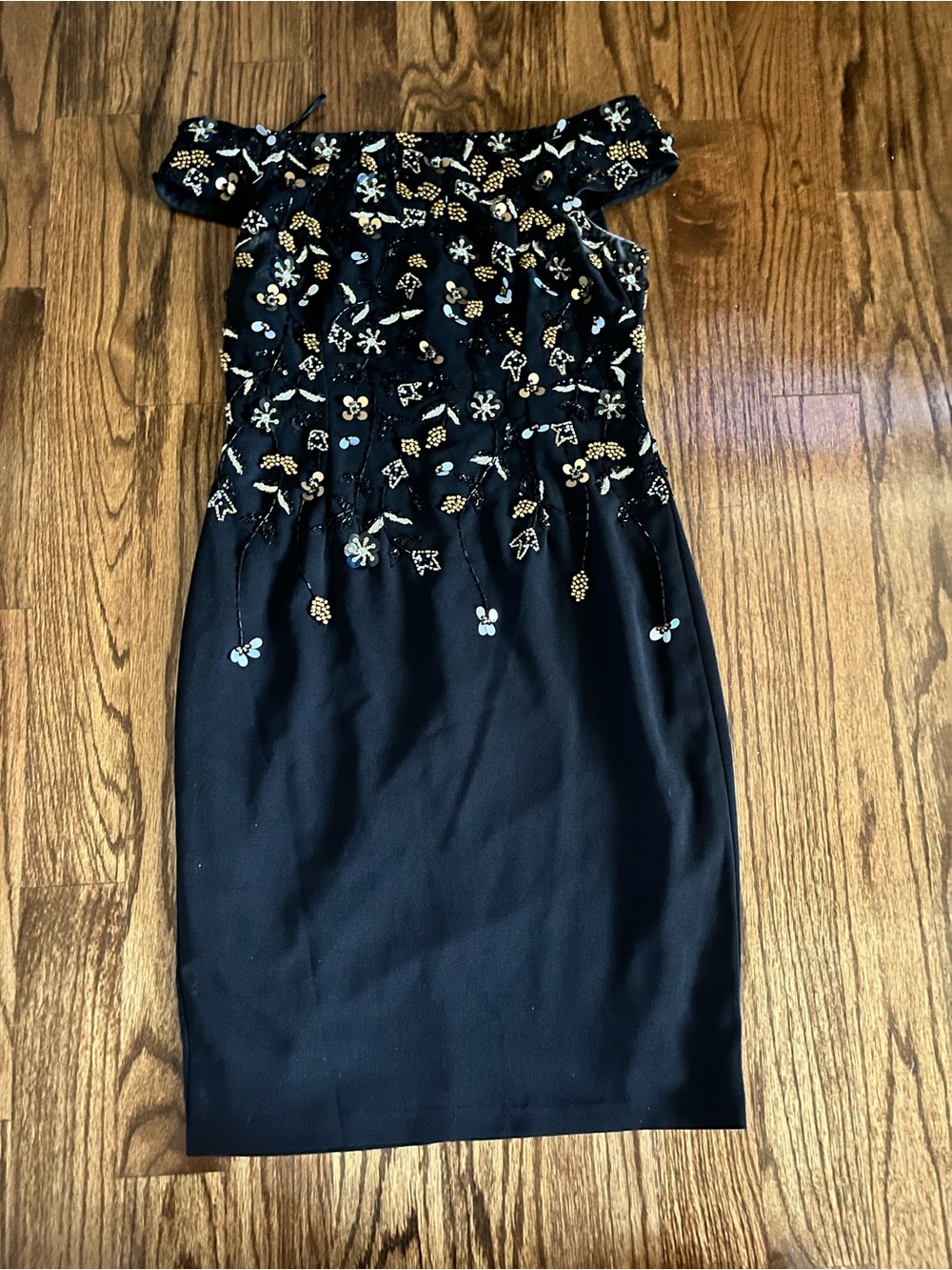 Adrianna Papell Black One-Shoulder Embellished Cocktail Dress
